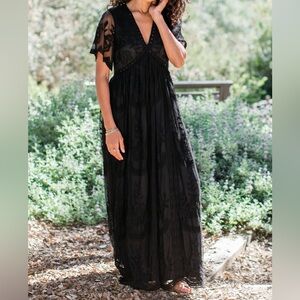 Black Lace Mesh Overlay Maxi Dress (New without tags)